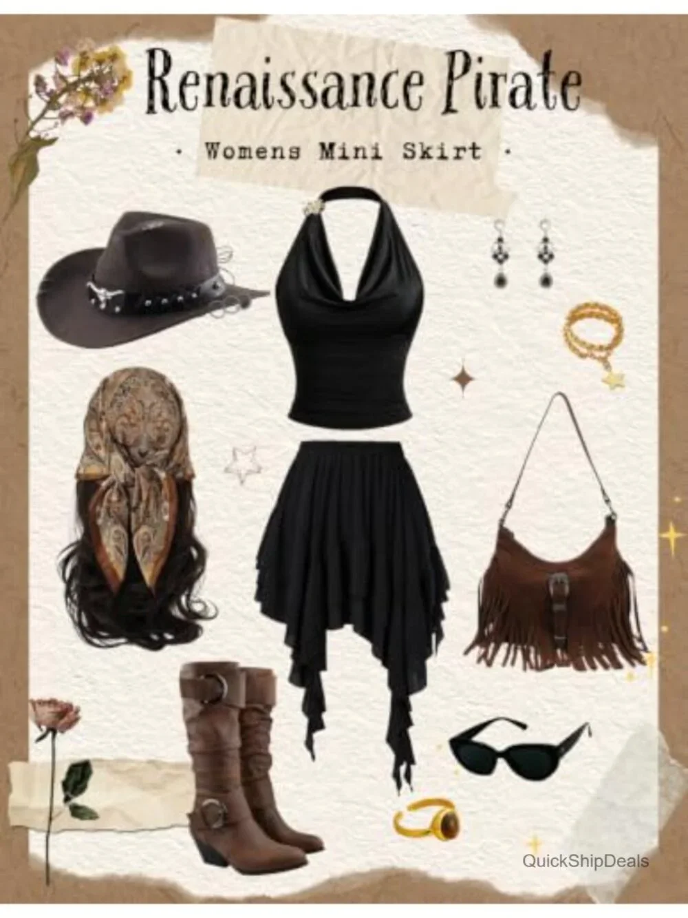 Boho Tiered Skort with Built-in Shorts, High Waist, Renaissance Style
